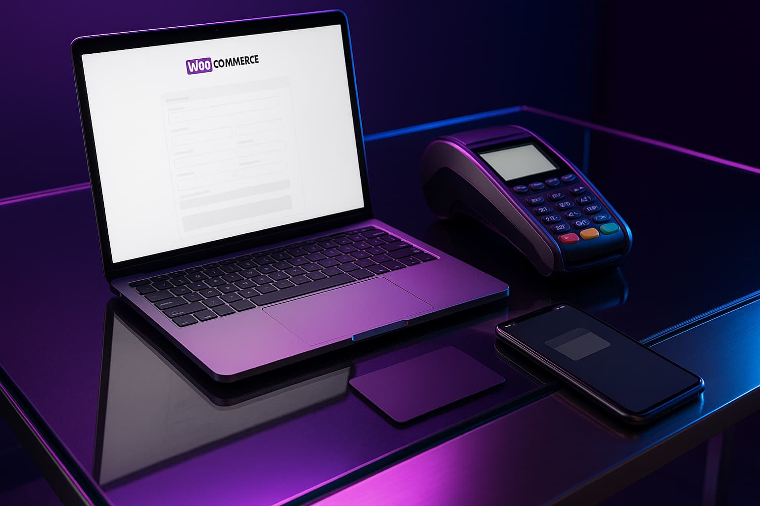 Passerelles de paiement WooCommerce modernes sur setup e-commerce high-tech