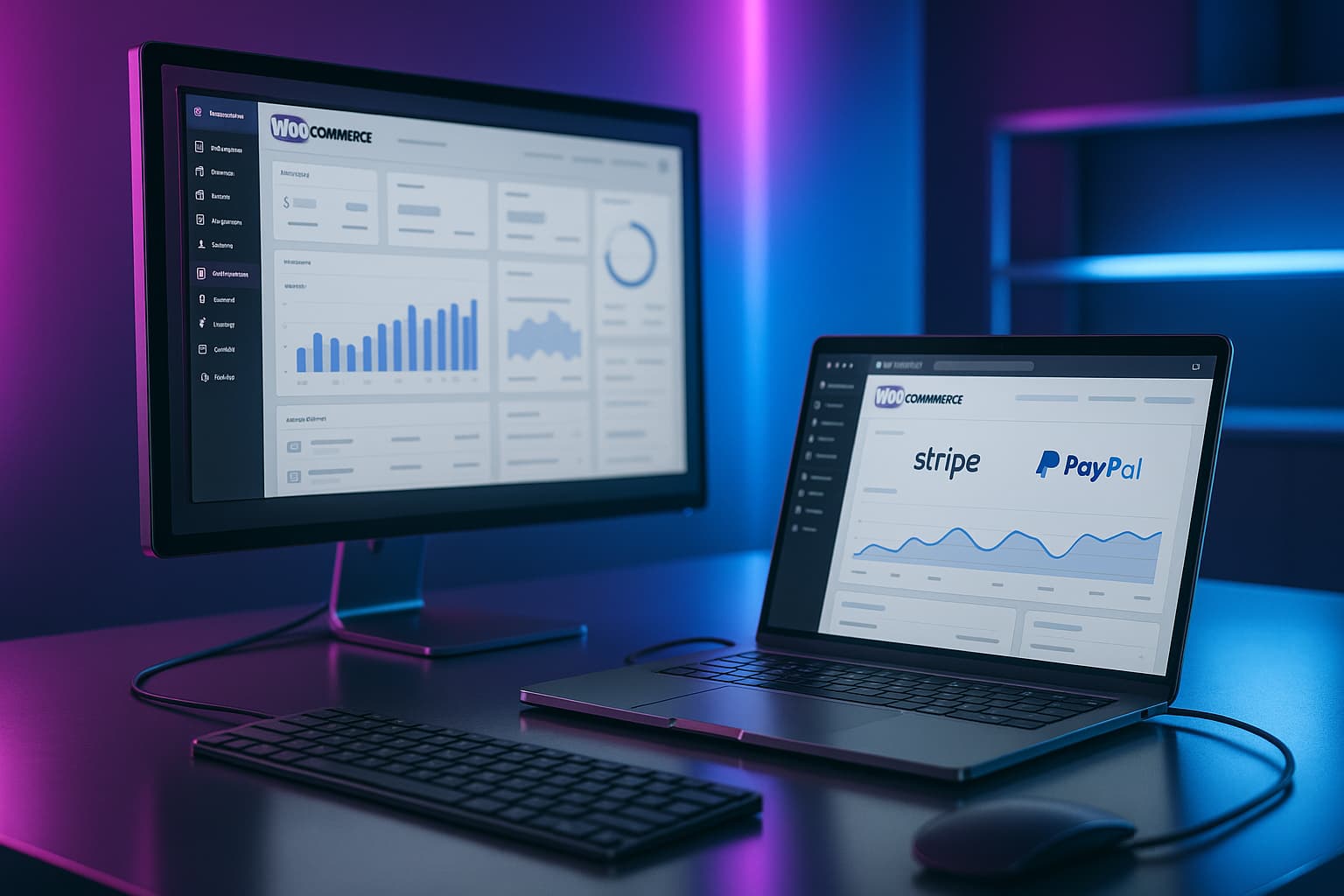 Connexion Stripe et PayPal à WooCommerce sur un poste de travail e‑commerce haute performance