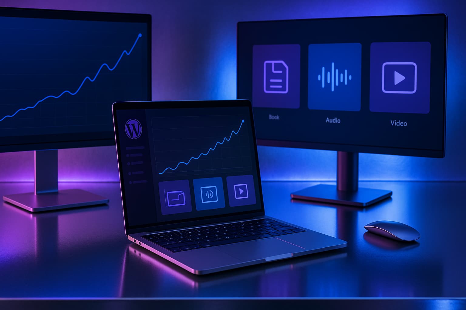 Poste de travail WooCommerce high-tech pour vente de produits téléchargeables numériques sécurisés