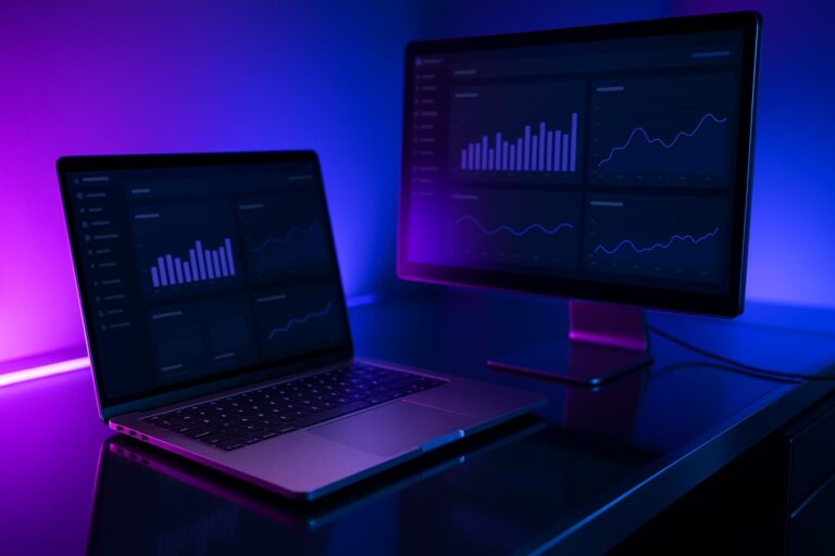 Tableau de bord rapports ventes WooCommerce Analytics sur poste de travail moderne
