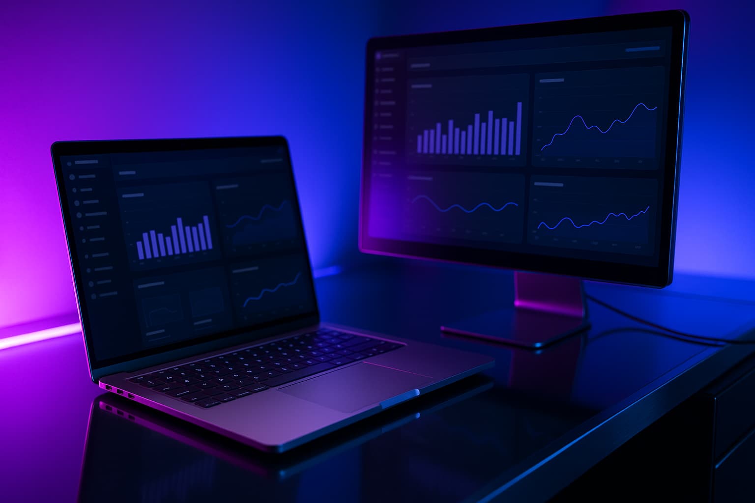 Tableau de bord rapports ventes WooCommerce Analytics sur poste de travail moderne